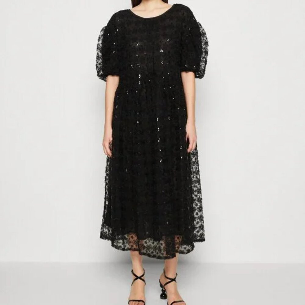 Sister Jane Pippa Black Tulle Sequin Midi Dress Short Sleeve Pockets